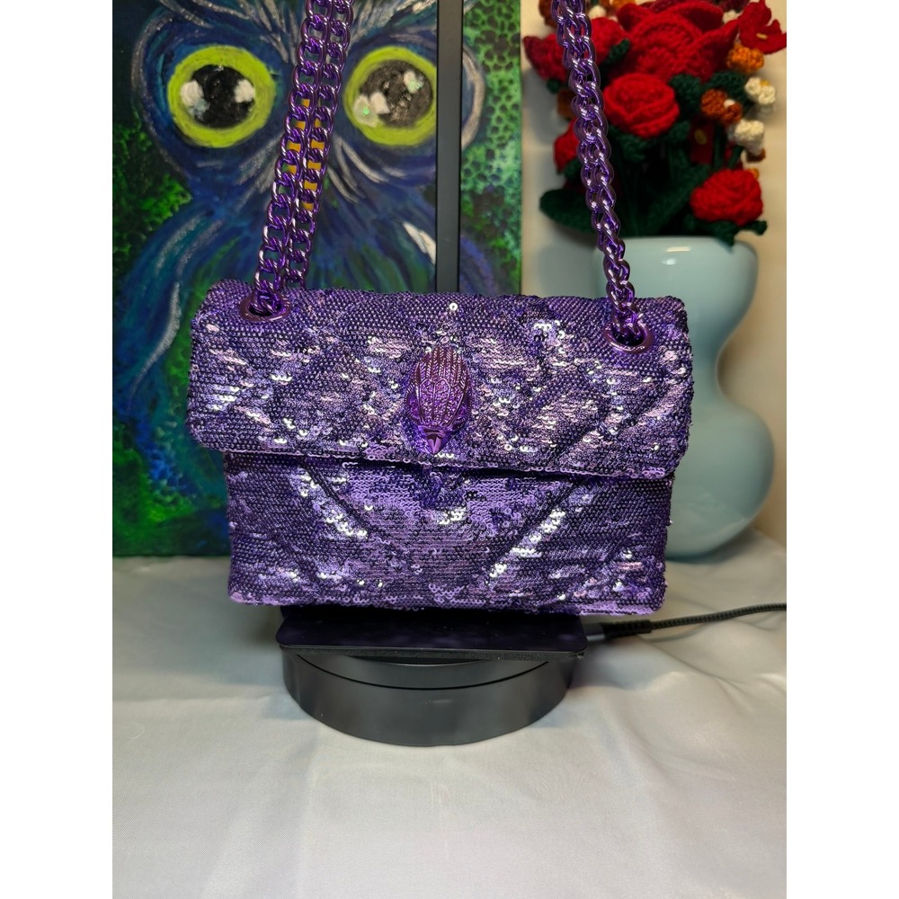 Kurt Geiger London Mini Kensington Purple Sequin Eagle Head Crossbody Bag - Picture 1 of 10